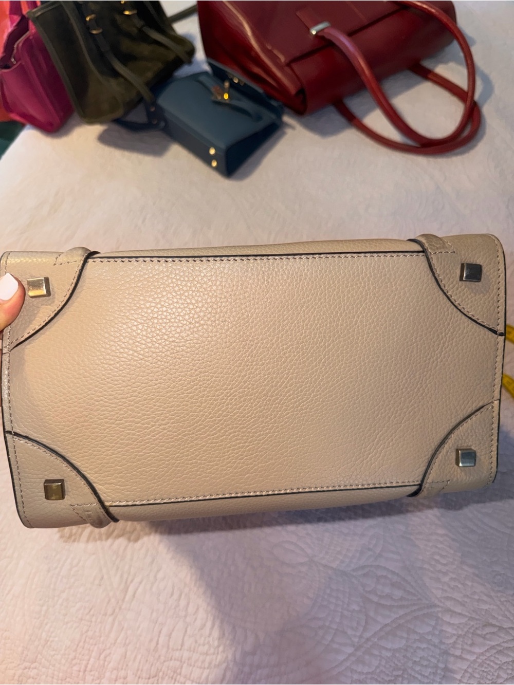 Beige Leather Tote Bag - Structured Women's Handbag - Picture 5 of 6